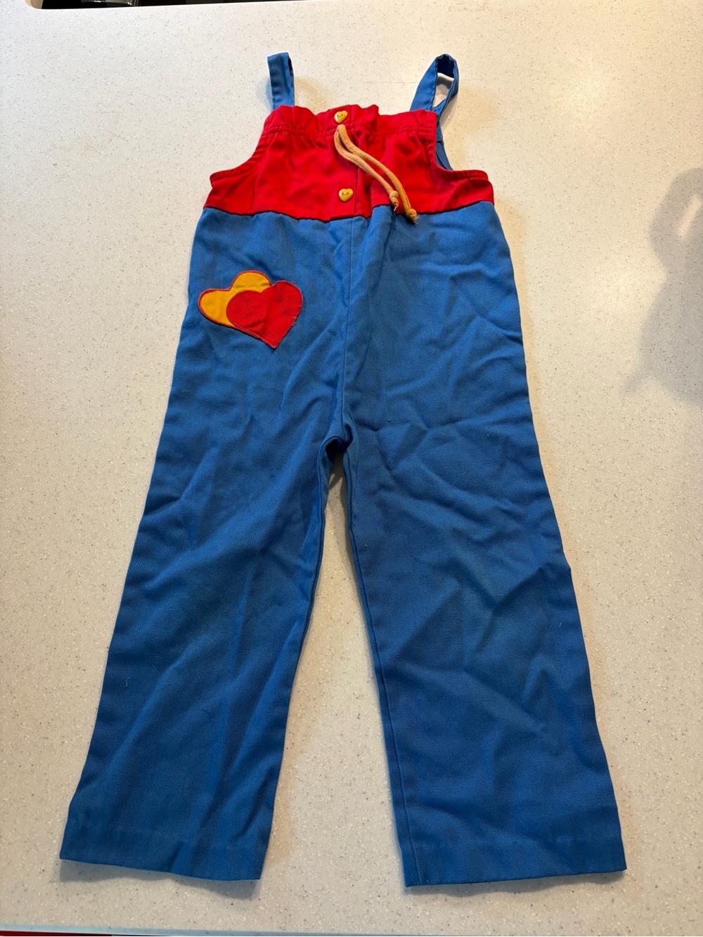 Vintage Girl’s 3T Blue & Red Heart Appliqué Overalls! Her Majesty! 70’s / 80’s?